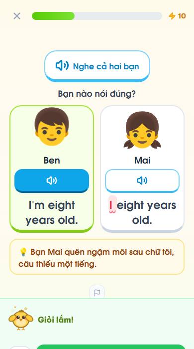 Màn học Tiếng Anh lớp 3 — 3. Ai nói đúng?
