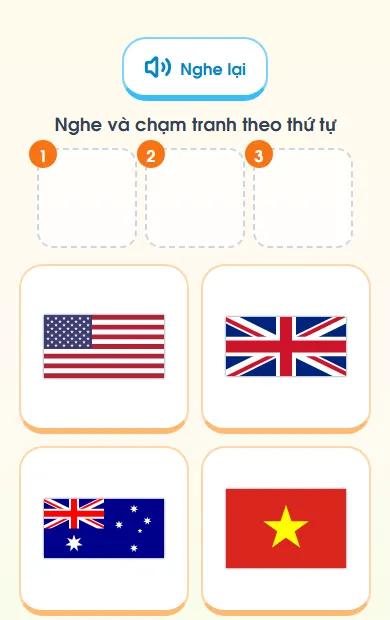 Màn «Xếp tranh theo thứ tự nghe» trong bài 2 Tiếng Anh lớp 4