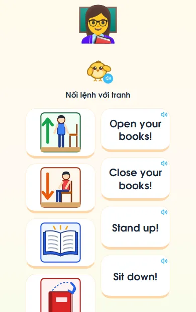 Màn «Nối tranh với câu» trong bài 1 Tiếng Anh lớp 5