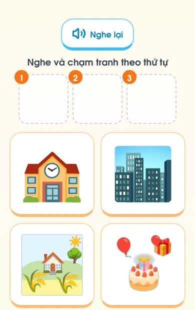 Màn «Xếp tranh theo thứ tự nghe» trong bài 2 Tiếng Anh lớp 5